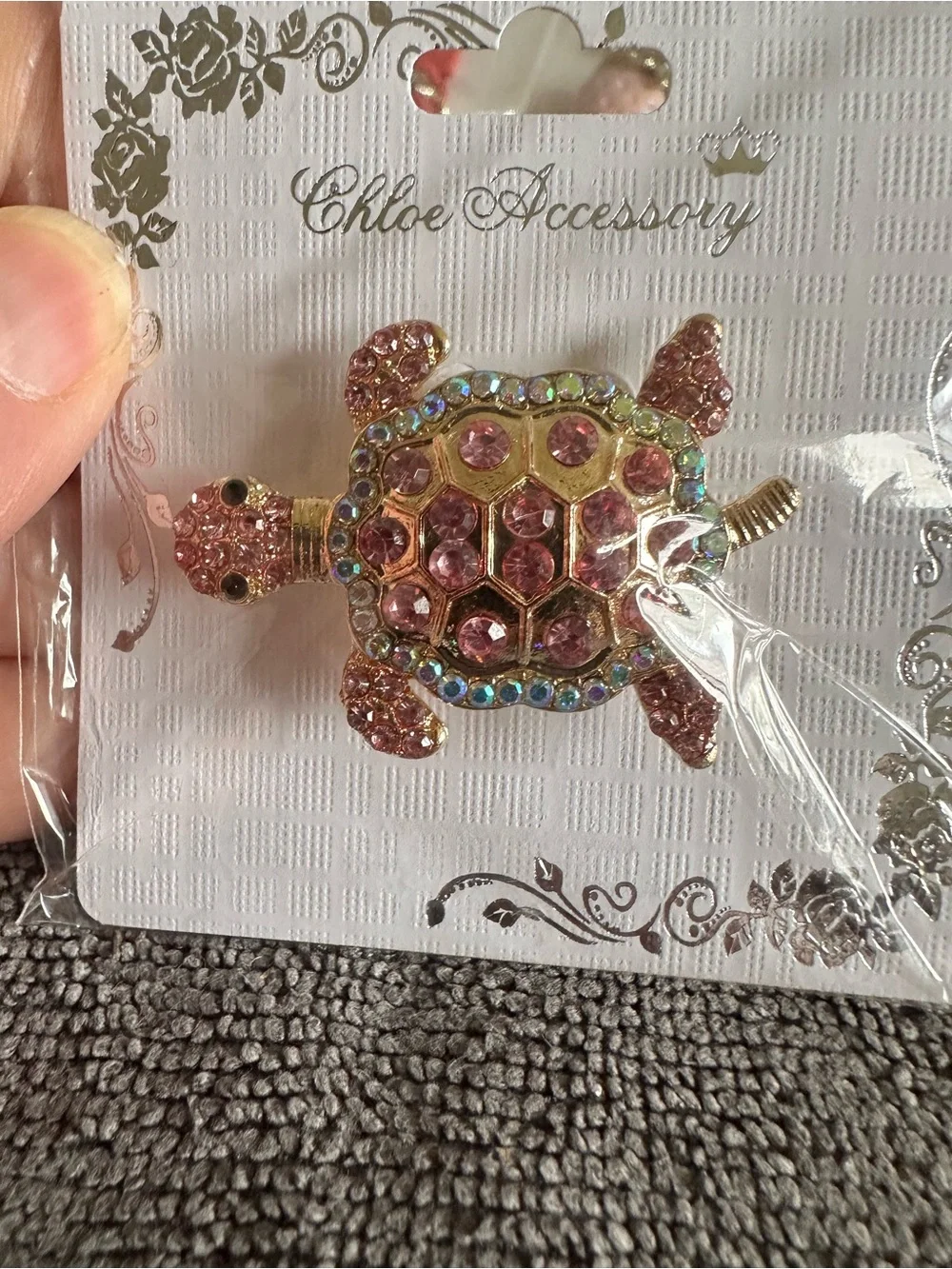Pink Jeweled Turtle brooch